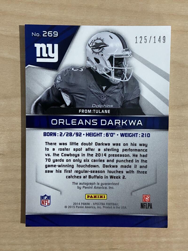 2014 PANINI SPECTRA ORLEANS DARKWA DOLPHINS AUTO ROOKIE /149