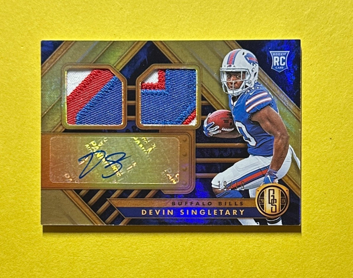 2019 PANINI GOLD STANDARD DEVIN SINGLETARY DUAL ROOKIE PATCH AUTO /19 #265 BILLS