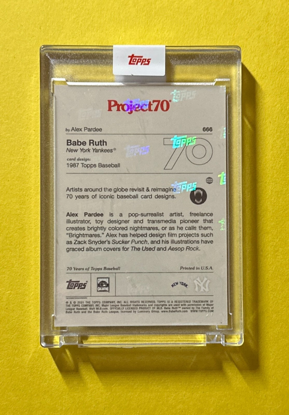 2021 TOPPS PROJECT 70 BABE RUTH THE GOAT #666 ALEX PARDEE YANKEES