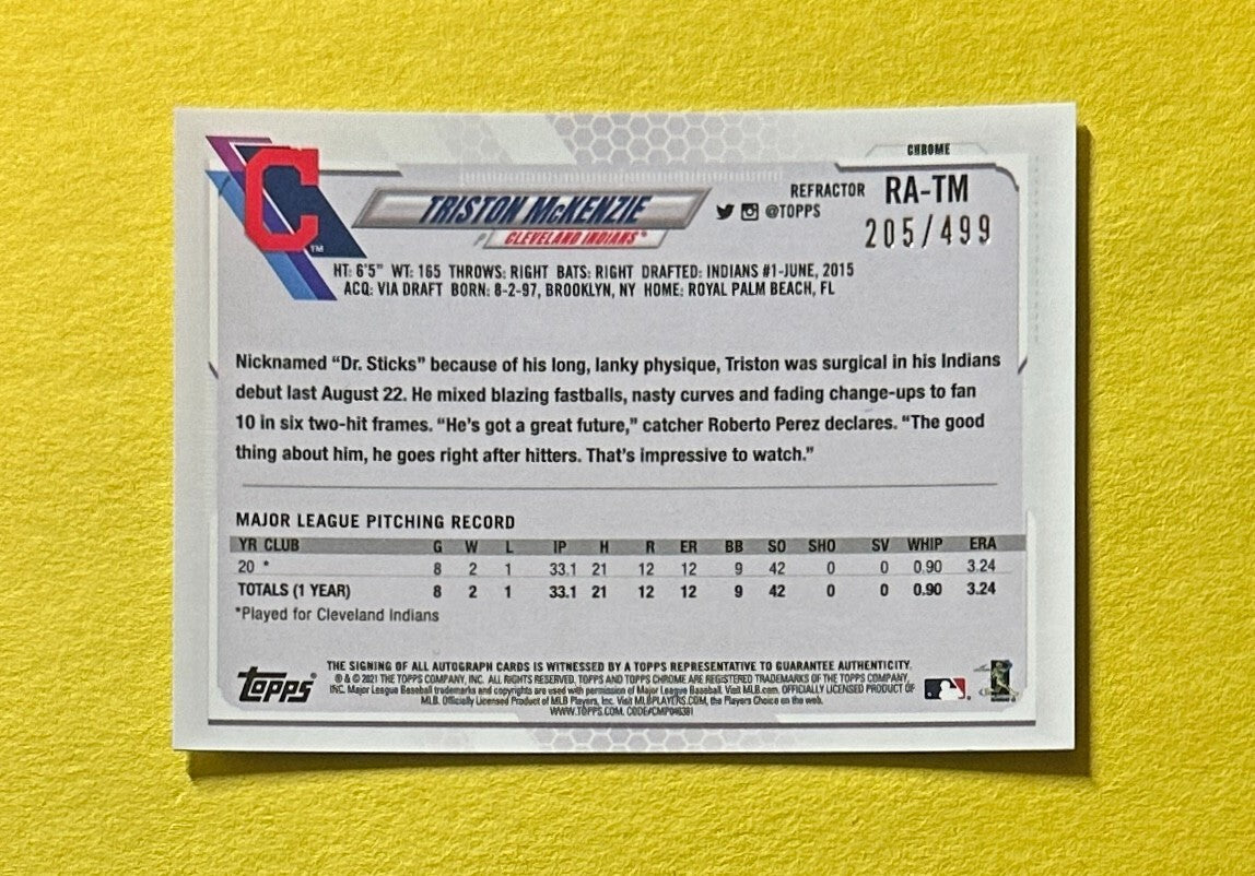 2021 TOPPS CHROME TRISTON MCKENZIE REFRACTOR AUTO /499 #RA-TM ROOKIE