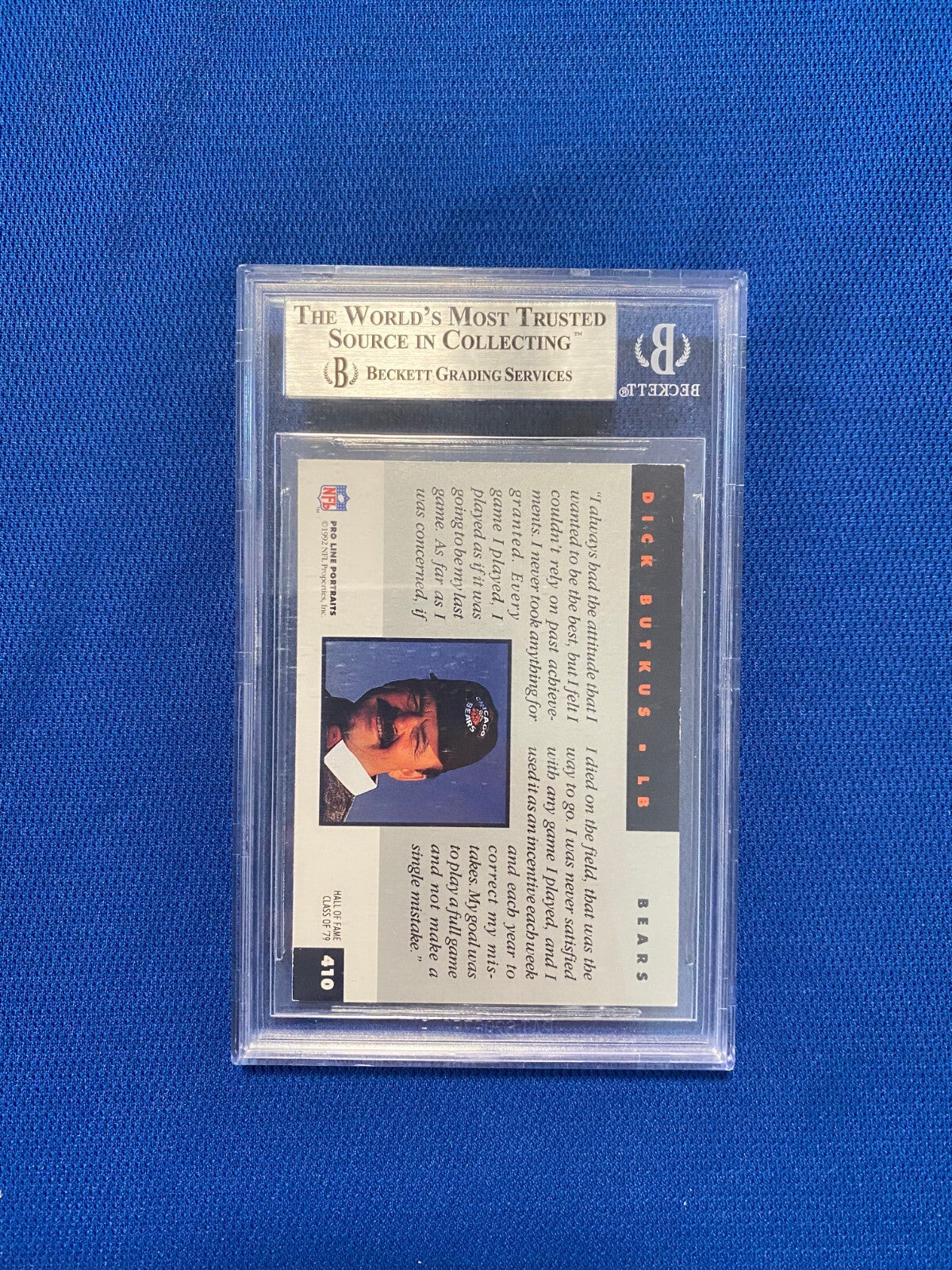1992 PRO LINE PORTRAITS DICK BUTKUS HOF 79 BEARS SIGNED AUTO CARD #410 BECKETT