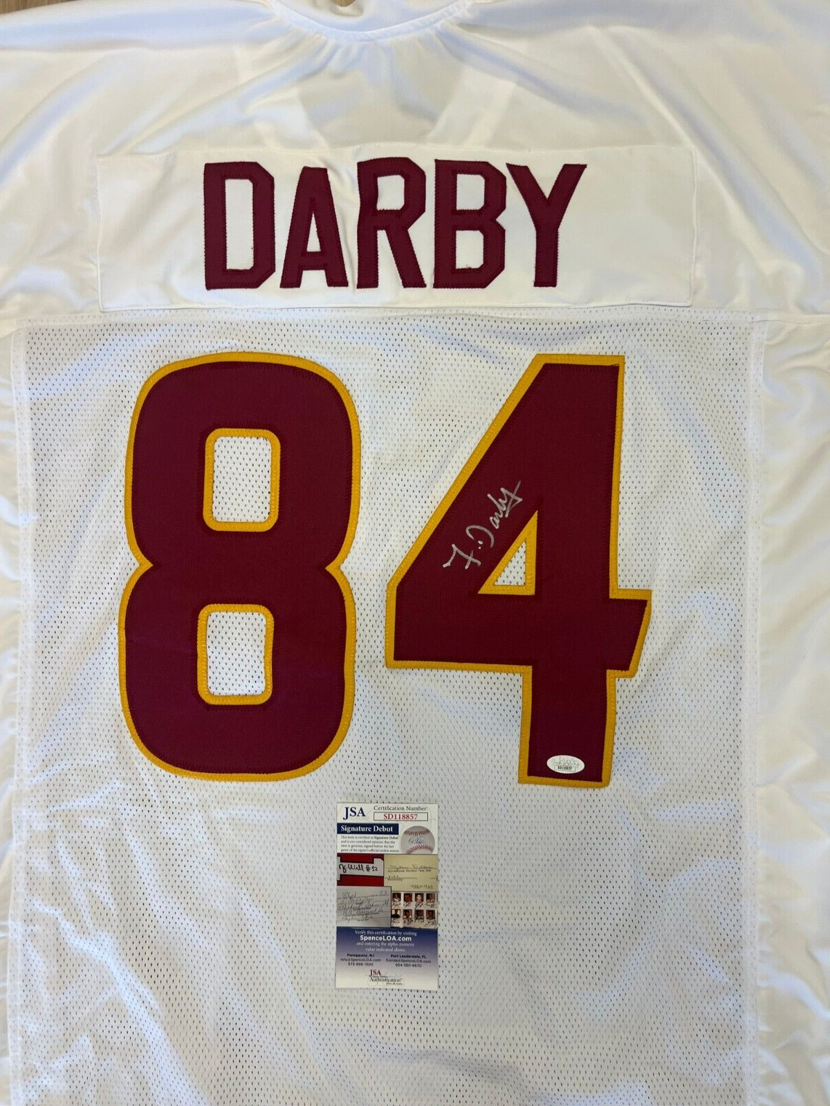 RONALD DARBY #84 WASHINGTON COMMANDERS SIGNED AUTOGRAPH CUSTOM JERSEY SZ XL JSA