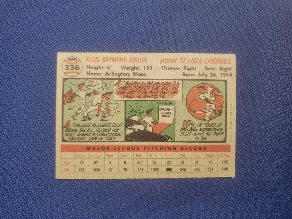 1956 TOPPS ELLIS KINDER ST. LOUIS CARDINALS #336 CARD VINTAGE SET-BREAK
