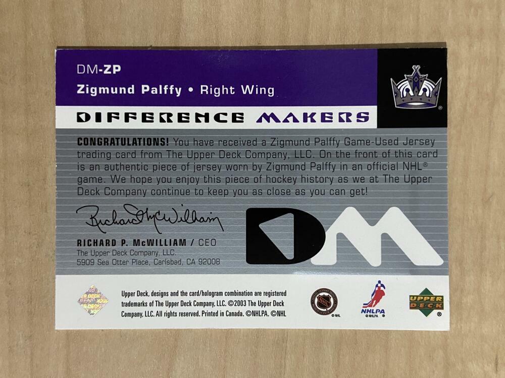 ZIGMUND PALFFY LOS ANGELES KINGS 2003 UPPER DECK PATCH CARD #DM-ZP