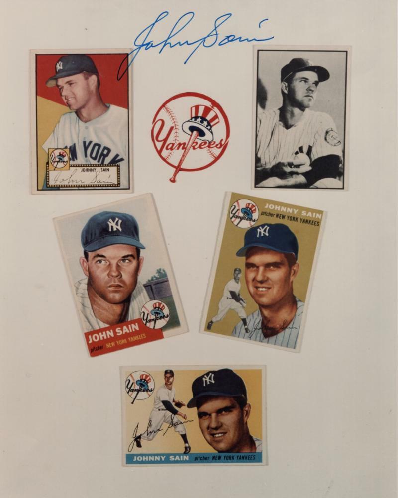 JOHNNY SAIN NEW YORK YANKEES COLLAGE SIGNED AUTOGRAPHED 8X10 PHOTO W/ COA