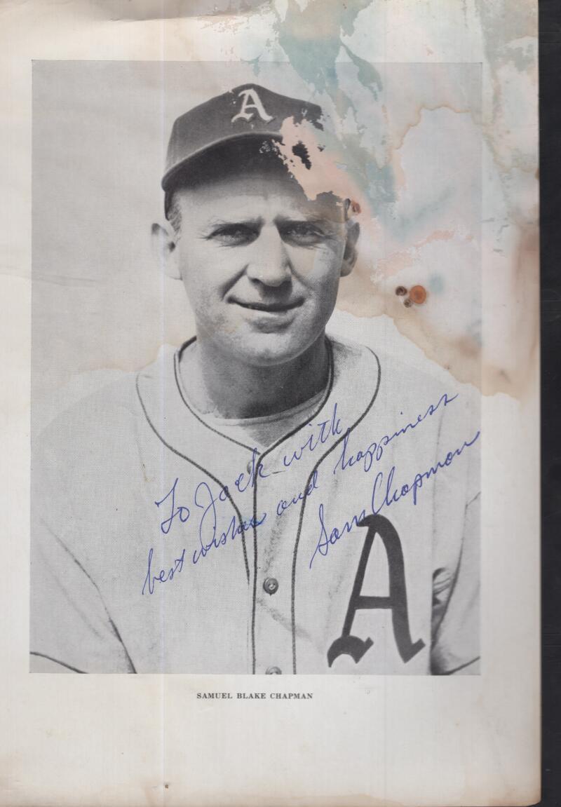 ORIGINAL PHILADELPHIA ATHLETICS SAM CHAPMAN WATER DAMAGE SIGNED PHOTO