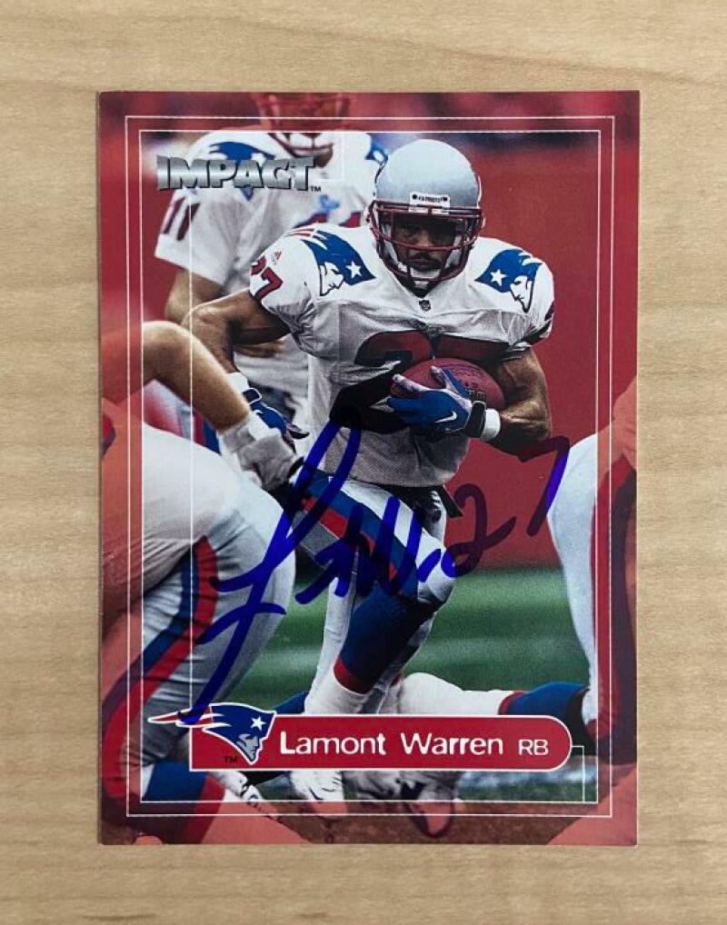LAMONT WARREN NEW ENGLAND PATRIOTS SIGNED AUTOGRAPHED 2000 IMPACT CARD#118 W/COA