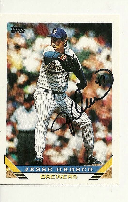 JESSE OROSCO MILWAUKEE BREWERS SIGNED AUTO 1993 TOPPS CARD #289 W/COA