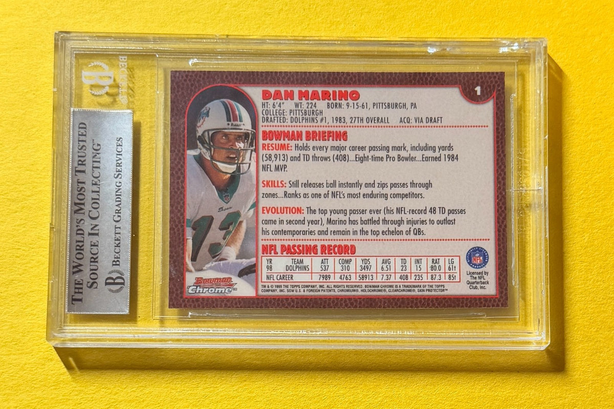 1999 BOWMAN CHROME DAN MARINO #1 SIGNED AUTO CARD BECKETT AUTHENTIC
