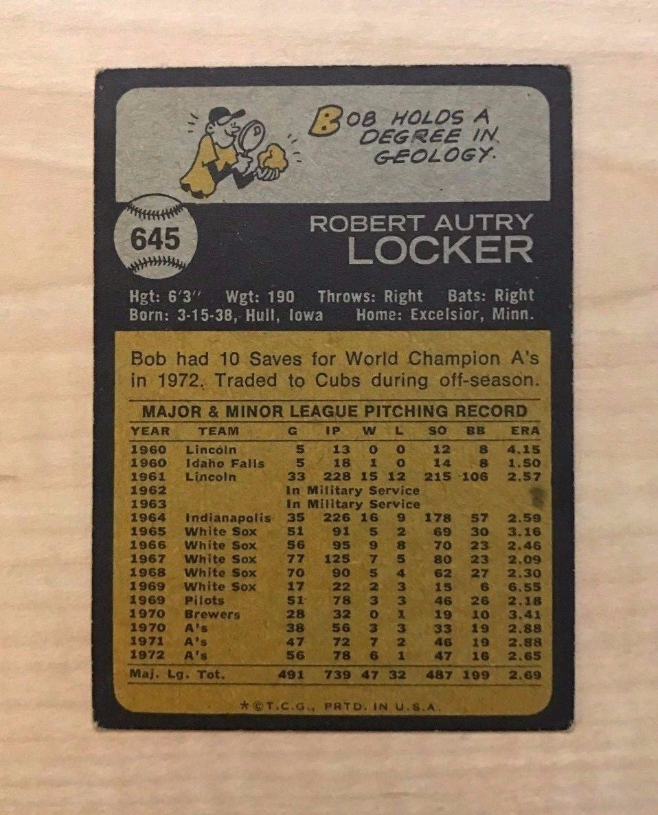 BOB LOCKER CHICAGO CUBS SIGNED AUTOGRAPHED 1973 TOPPS CARD #645 W/COA