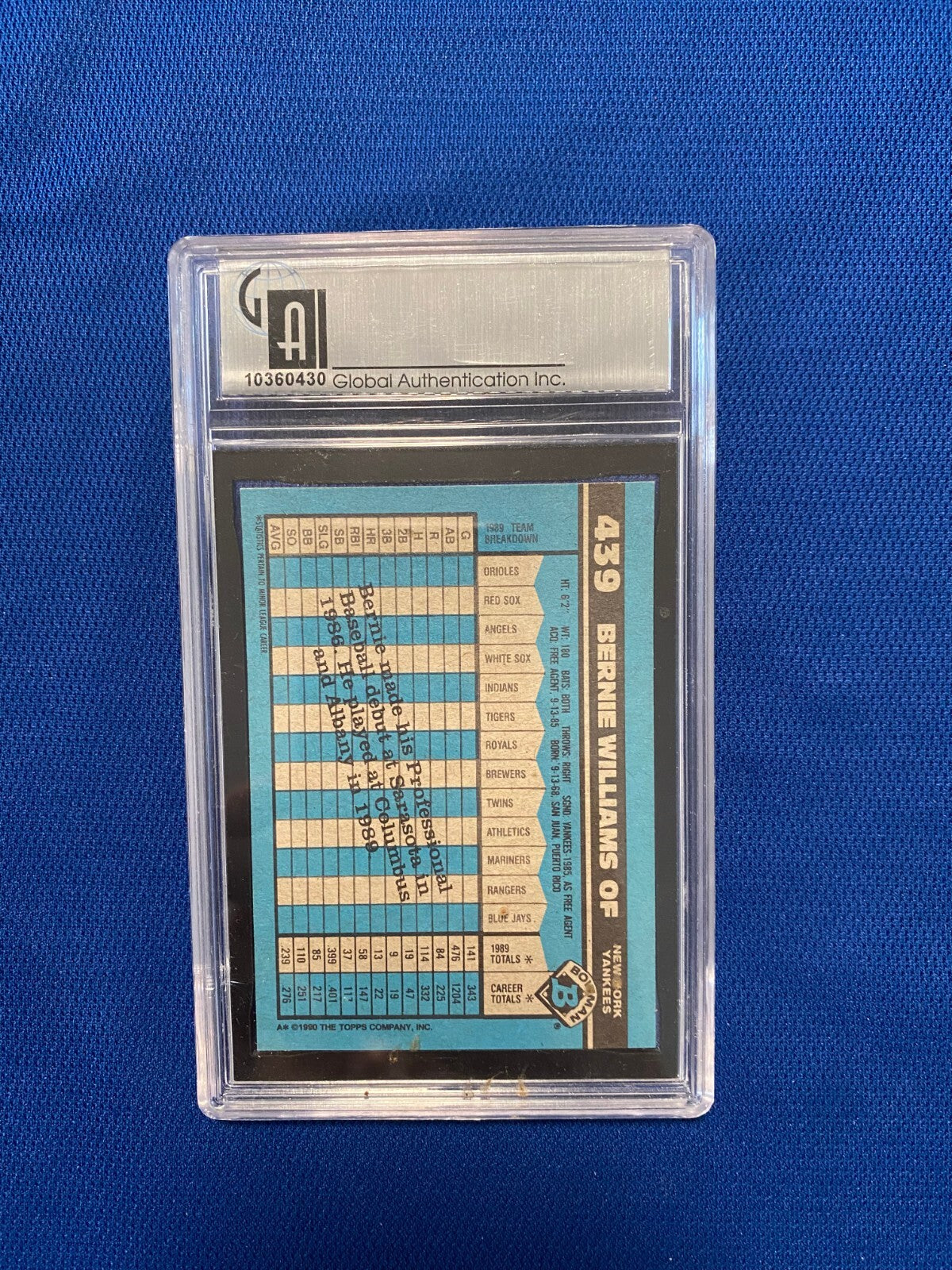 1990 BOWMAN BERNIE WILLIAMS NY YANKEES ROOKIE RC #439 CARD GAI 9.5 GEM MINT