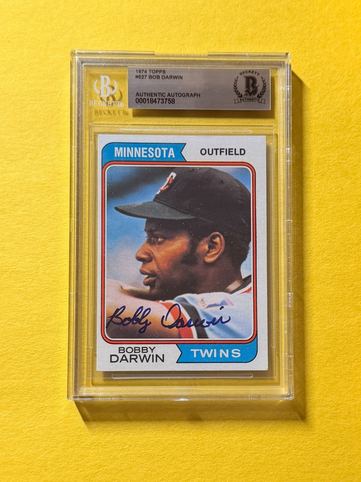 1974 TOPPS BOBBY DARWIN #527 SIGNED AUTO CARD BECKETT AUTHENTIC TWINS