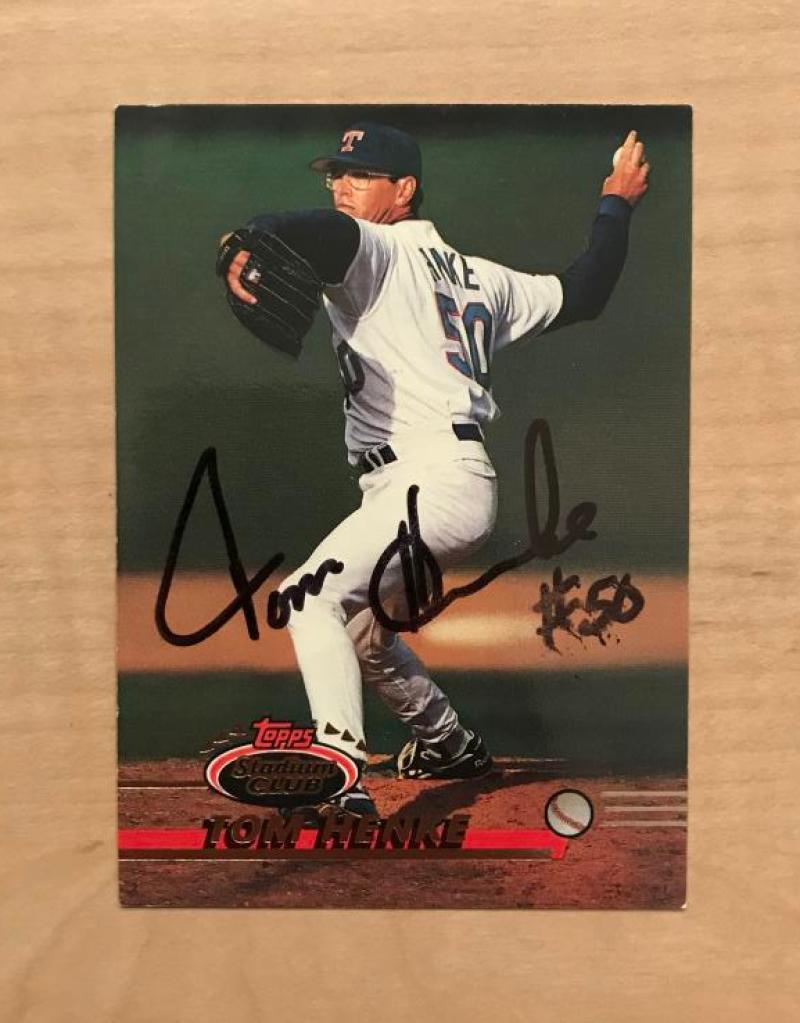 TOM HENKE TEXAS RANGERS SIGNED 1993 TOPPS STADIUM CLUB CARD #637 W/COA