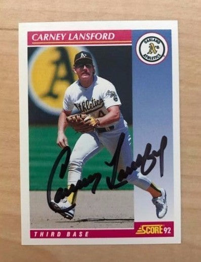 CARNEY LANSFORD OAKLAND ATHLETICS SIGNED AUTOGRAPHED 1992 SCORE #648 W/COA