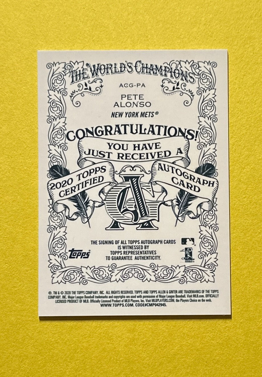 2020 TOPPS ALLEN AND GINTER CHROME PETE ALONSO AUTOGRAPH #ACG-PA METS