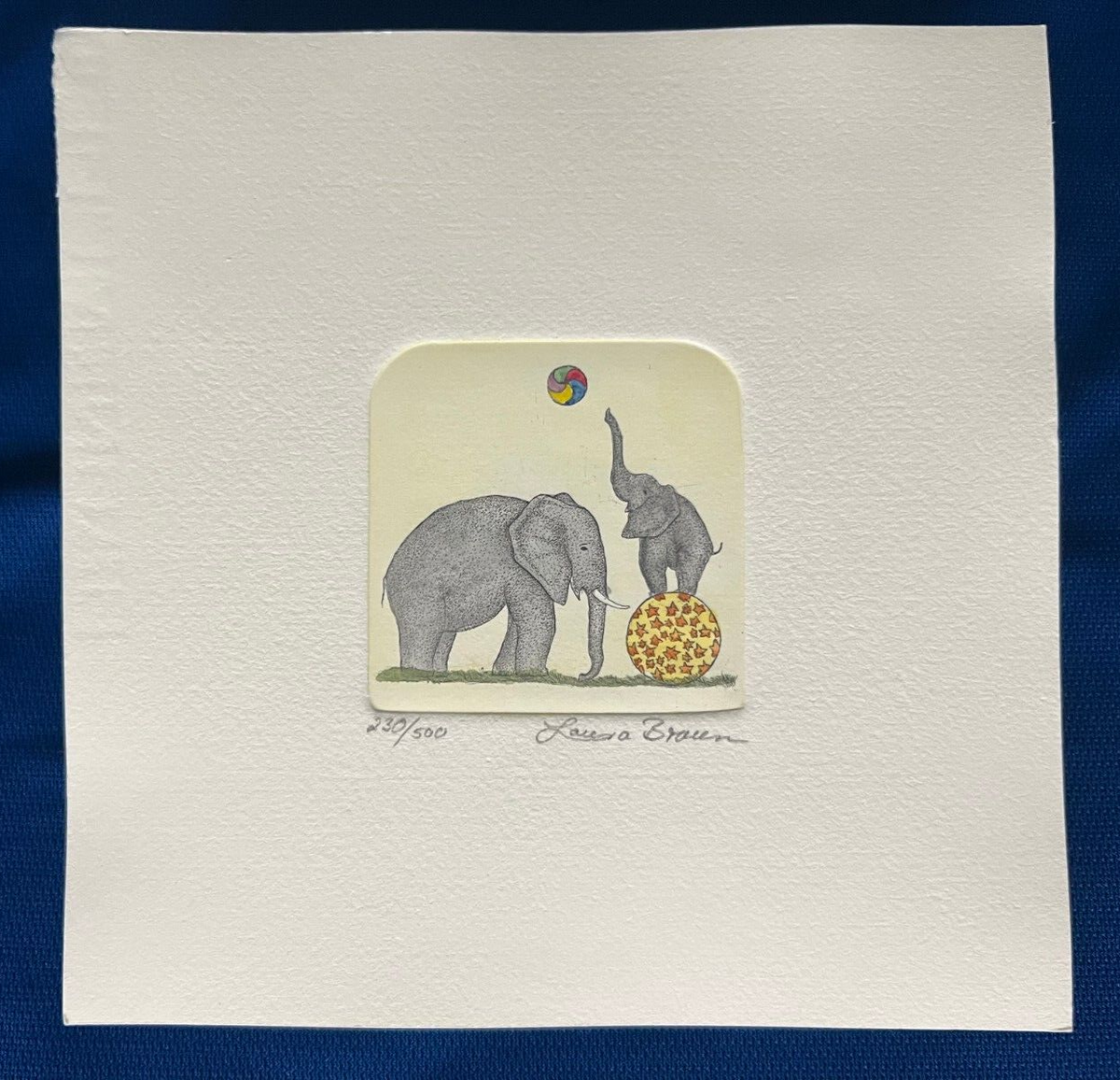 LAURA BRAUN ELEFANTS CIRCUS HAND PAINTED ETCHING PAINTING /500