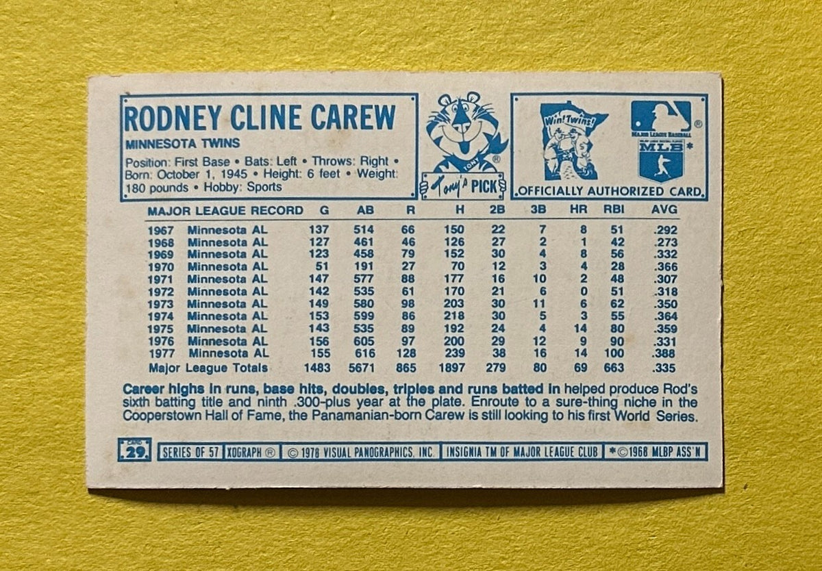 1978 KELLOGG'S 3-D SUPER STARS ROD CAREW #29 TWINS HOF