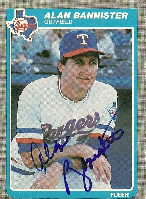 ALAN BANNISTER TEXAS RANGERS SIGNED AUTOGRAPHED 1985 FLEER CARD #555 W/COA