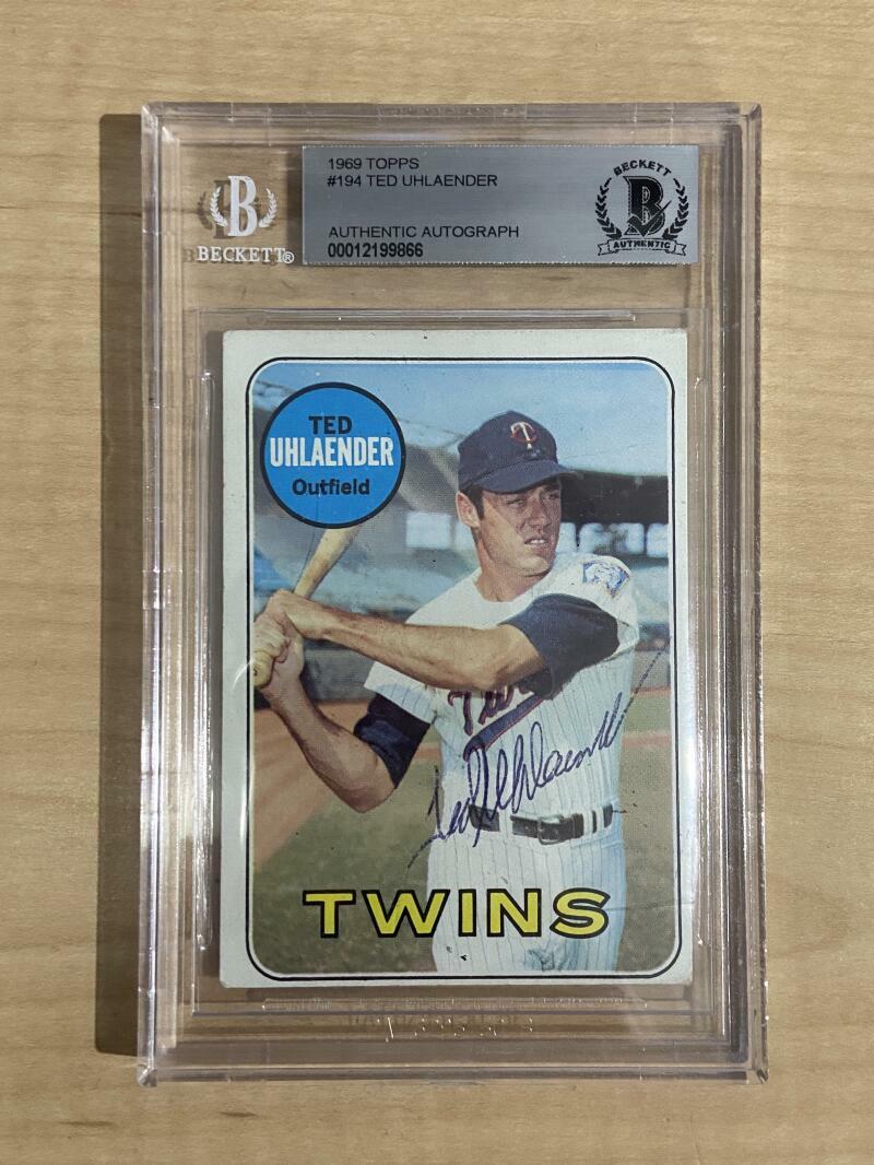 1969 TOPPS TED UHLAENDER #194 TWINS SIGNED CARD BECKETT AUTHENTIC AUTO VINTAGE