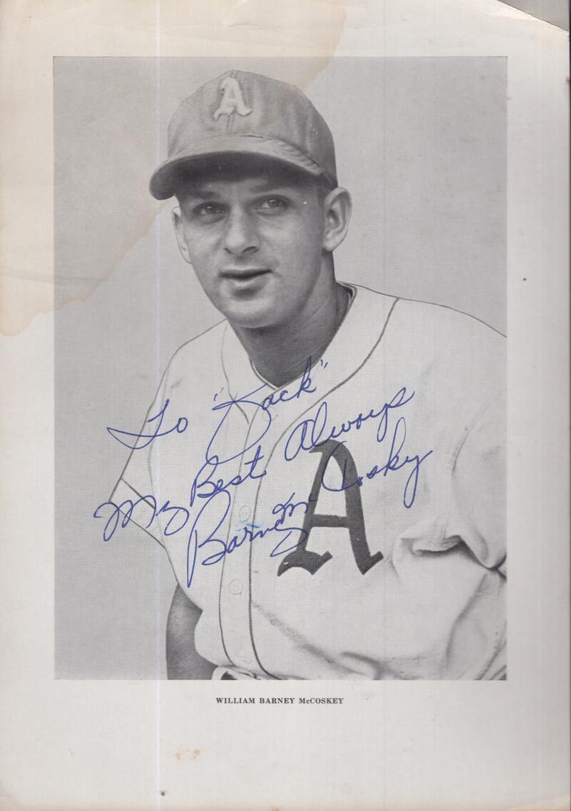 ORIGINAL PHILADELPHIA ATHLETICS BARNEY MCCOSKEY SIGNED PHOTO W/ COA