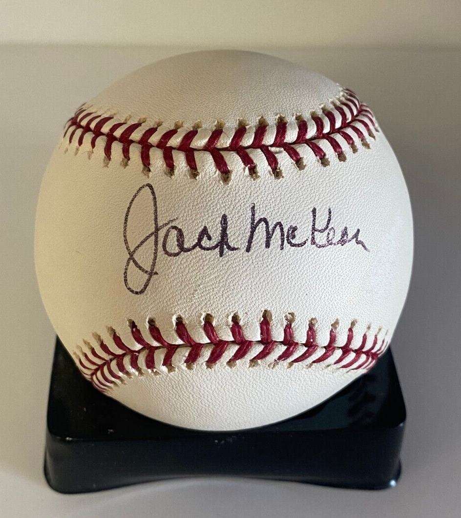 JACK MCKEON REDS/MARLINS/ROYALS SIGNED AUTOGRAPHED M.L. BASEBALL BECKETT AUTH