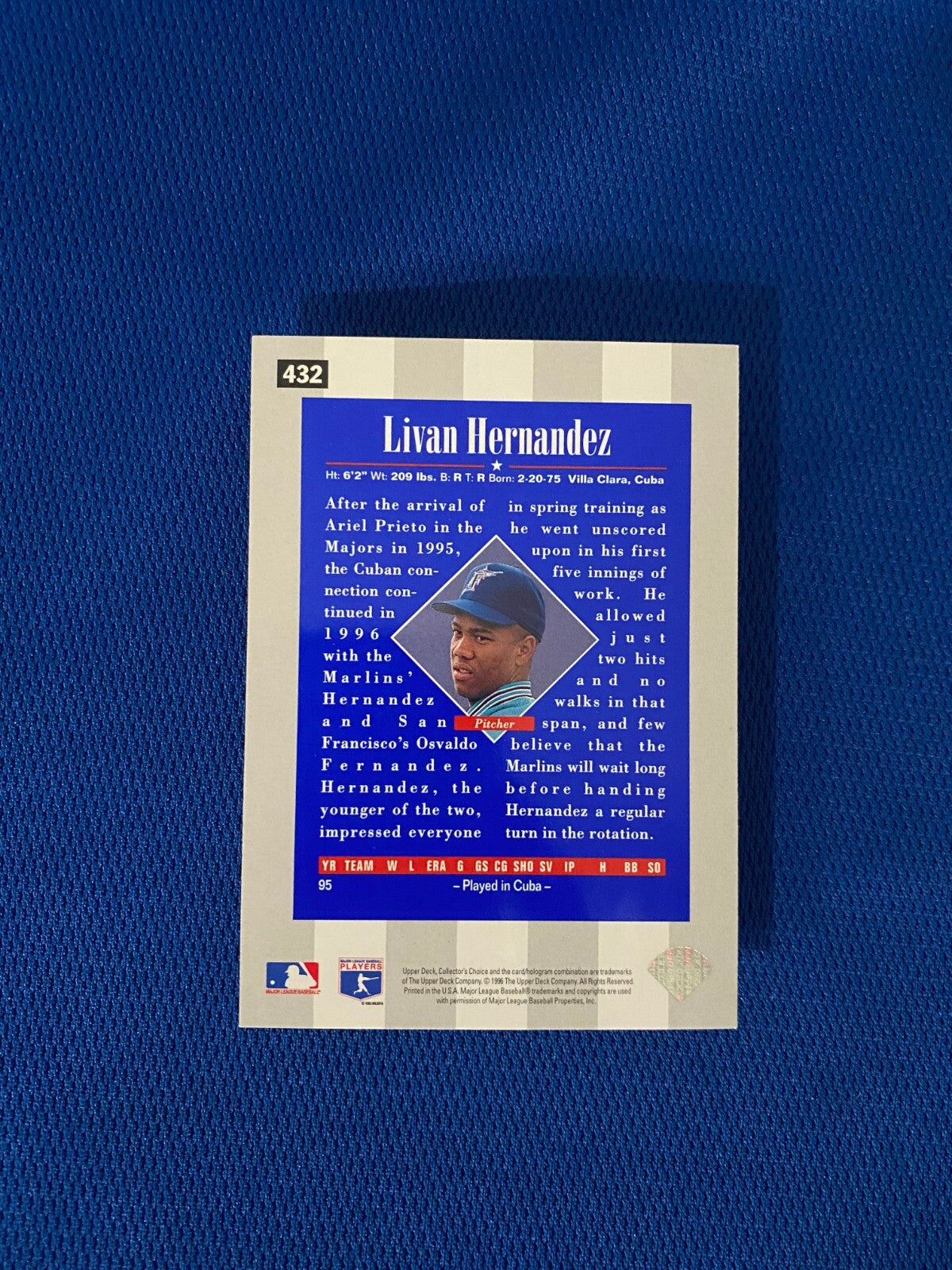 1996 UD COLLECTORS CHOICE LIVAN HERNANDEZ MARLINS RC SIGNED CARD #432 W/COA *