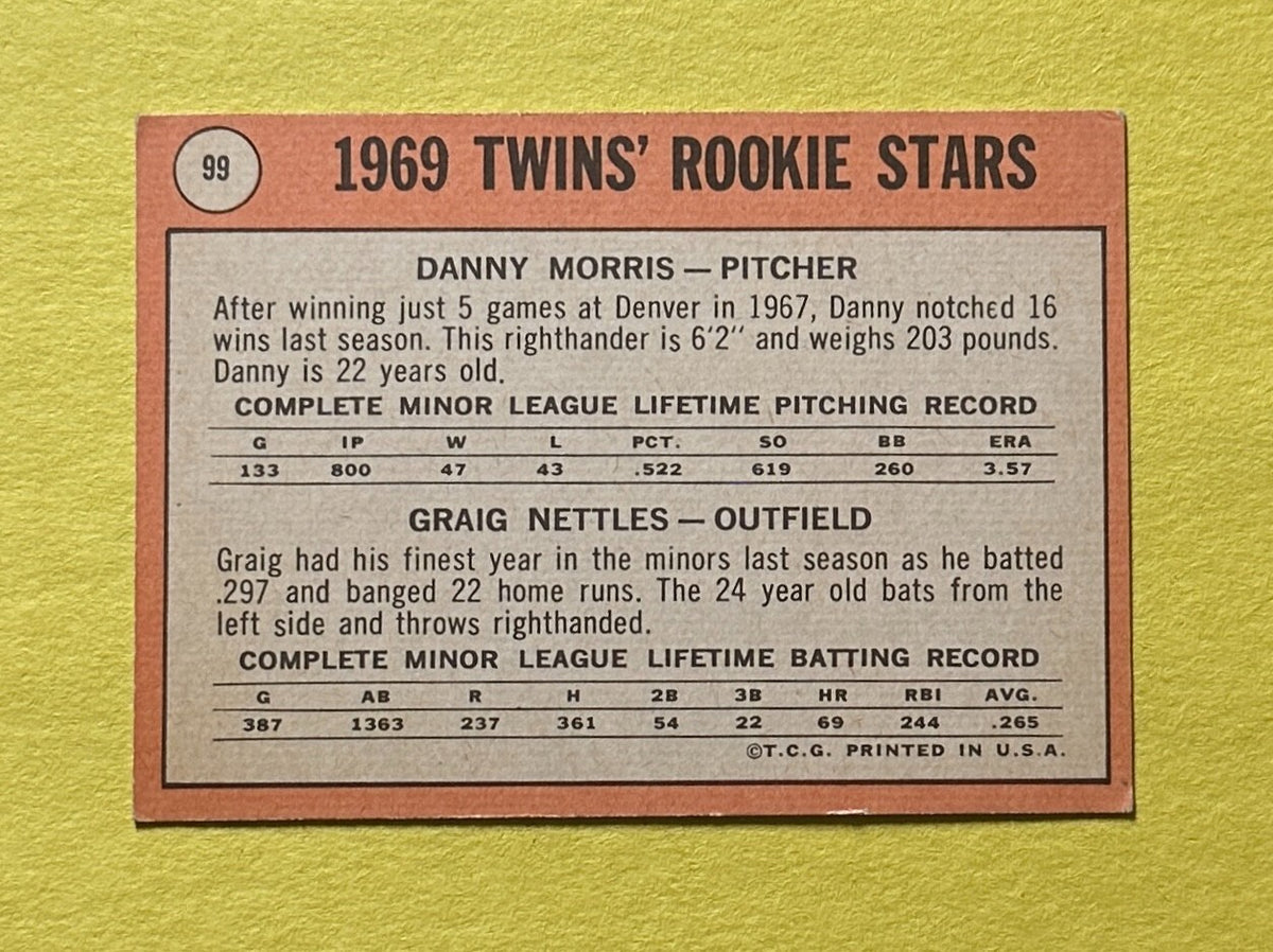 1969 TOPPS 1969 ROOKIE STARS DANNY MORRIS CRAIG NETTLES #99 TWINS