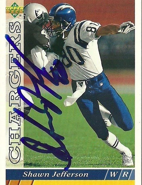 SHAWN JEFFERSON SD CHARGERS SIGNED AUTOGRAPHED 1993 UPPER DECK CARD #502 W/COA