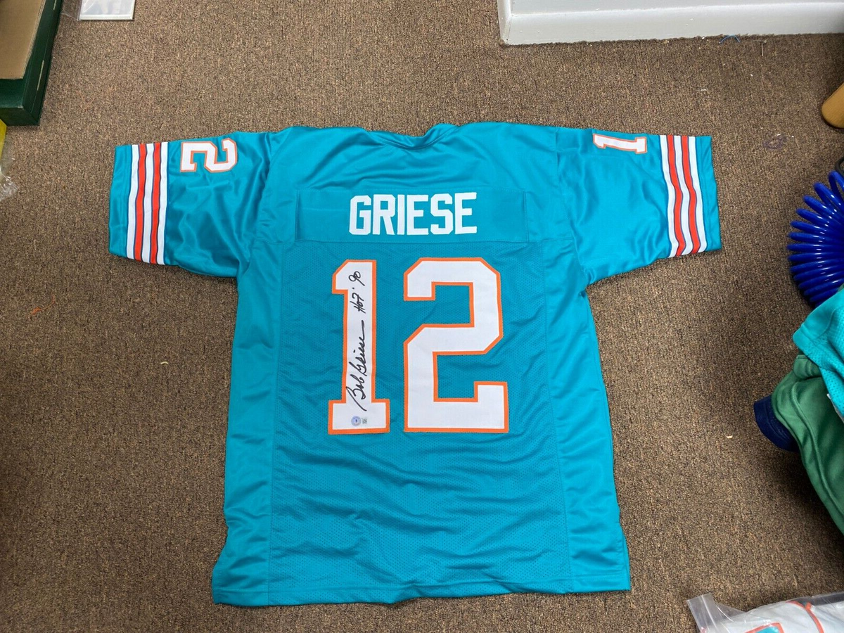 BOB GRIESE #12 DOLPHINS HOF 90 SIGNED AUTOGRAPHED CUSTOM TEAL JERSEY BECKETT *