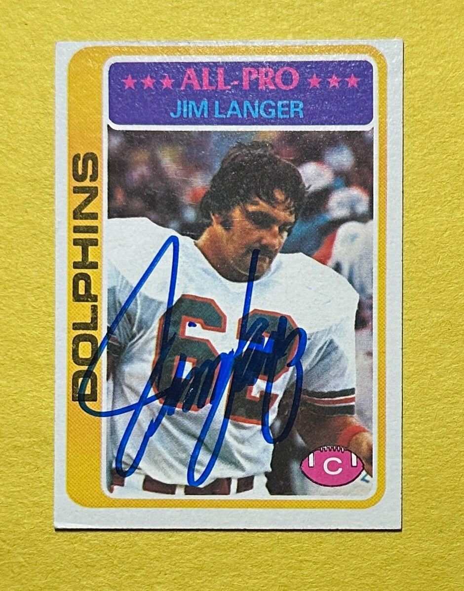 1978 TOPPS JIM LANGER SIGNED AUTOGRAPH CARD W/ COA #70 DOLPHINS