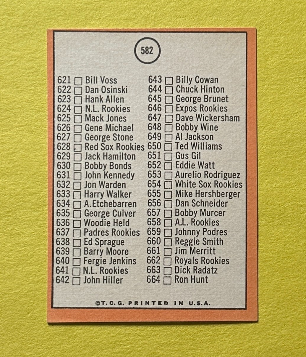 1969 TOPPS CHECK LIST 7TH SERIES #582