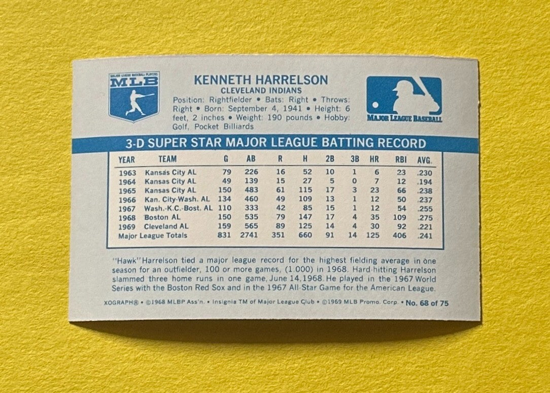 1970 KELLOGG'S 3-D KEN HARRELSON #68 CLEVELAND