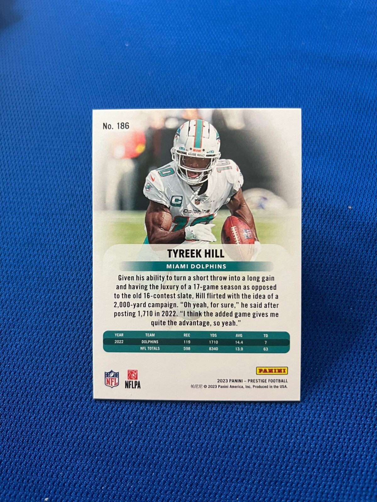 2023 PRESTIGE TYREEK HILL MIAMI DOLPHINS RED XTRA POINTS CARD /599 #186