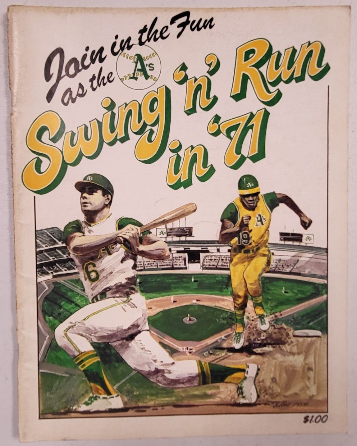 VINTAGE MLB BASEBALL 1971 SWING N RUN IN 71 OAKLAND ATHLETICS PROGRAM RARE