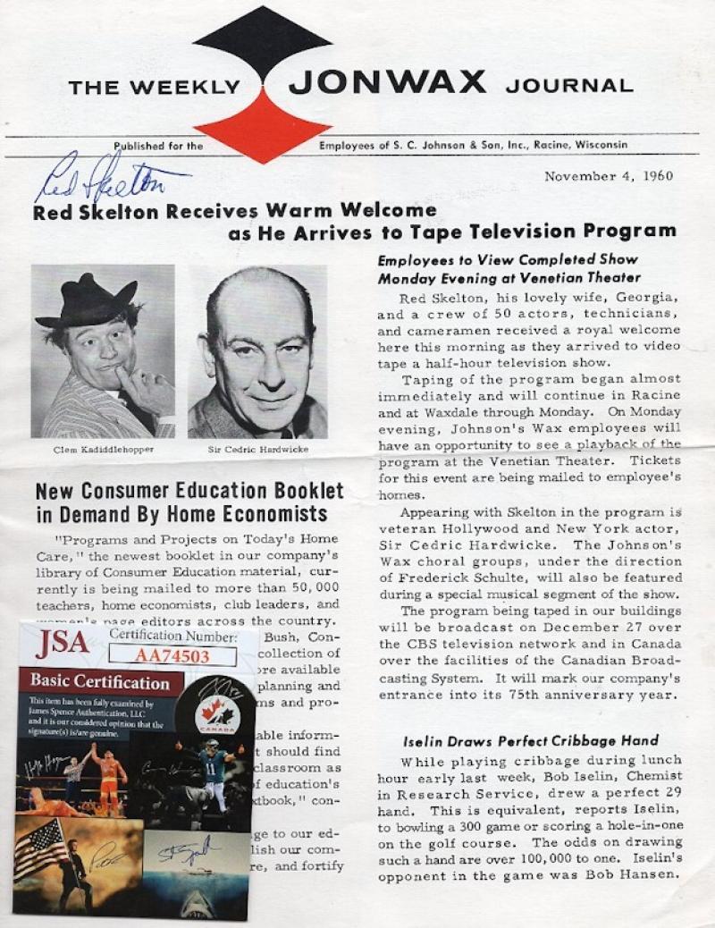 WEEKLY JONWAX JOURNAL 1960 SIGNED BY RED SKELETON W/ JSA AA74503