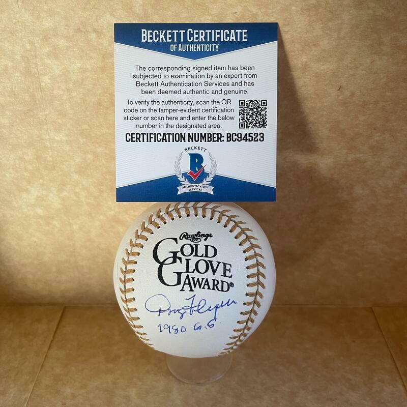 DOUG FLYNN REDS 1980 GG SIGNED AUTO GOLD GLOVE BASEBALL BECKETT BC94523