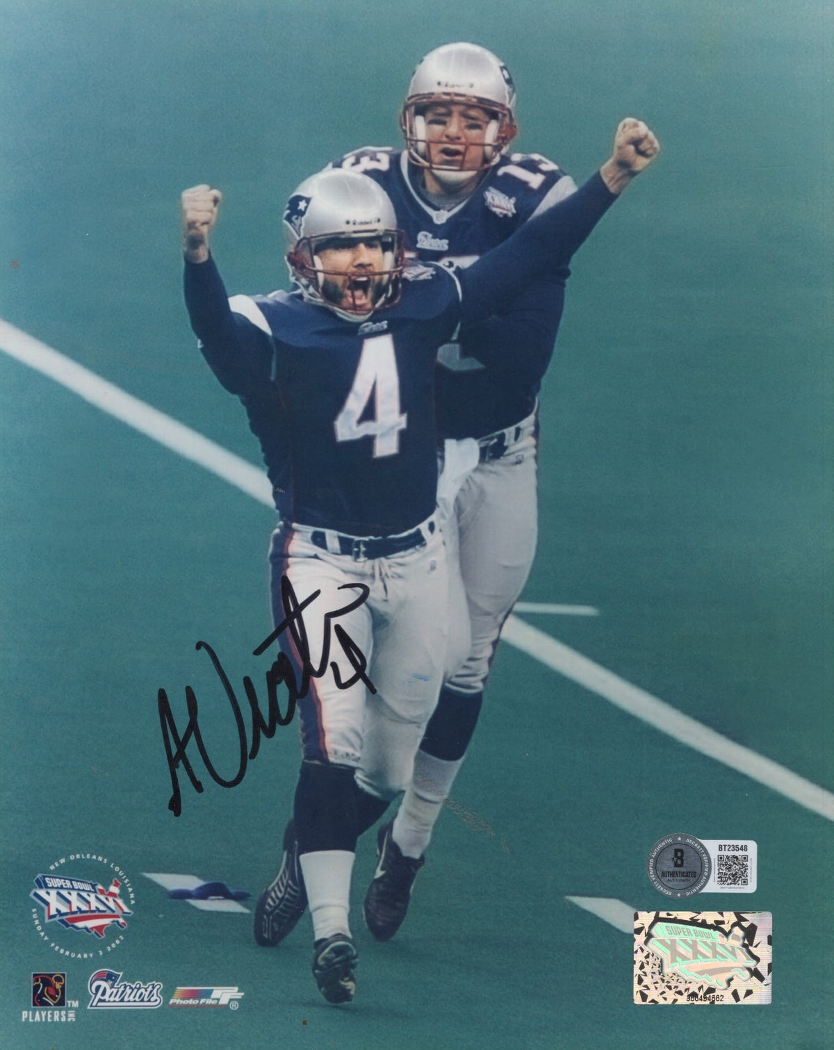 ADAM VINATIERI NEW ENGLAND PATRIOTS SIGNED AUTOGRAPHED 8X10 PHOTO BECKETT
