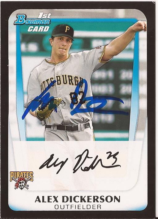 ALEX DICKERSON PITTSBURGH PIRATES SIGNED AUTOGRAPHED 2011 BOWMAN RC #27 W/COA