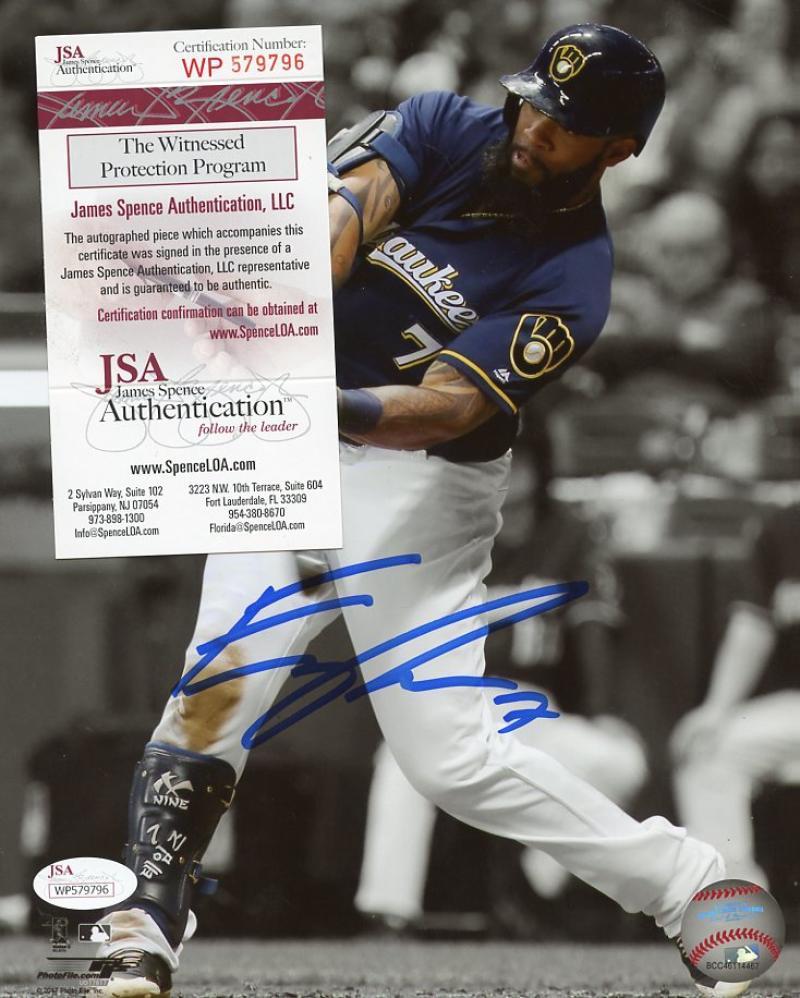 ERIC THAMES MILWAUKEE BREWERS SIGNED ACTION 8X10 PHOTO JSA WP 579796
