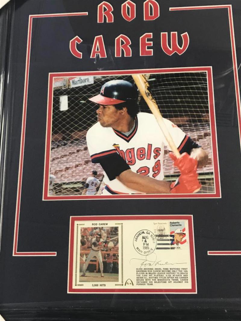 ROD CAREW ANGELS FRAMED MATTED SIGNED DATED GATEWAY ENVELOPE W/COA