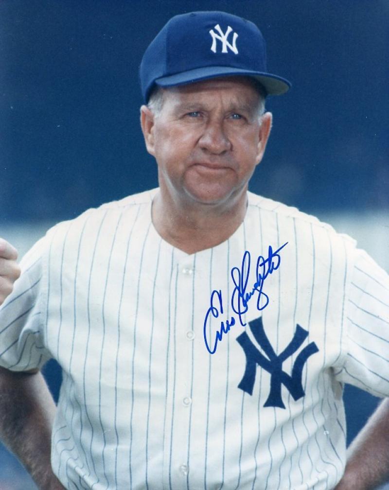 ENOS SLAUGHTER NEW YORK YANKEES SIGNED AUTOGRAPHED 8X10 PHOTO W/ COA