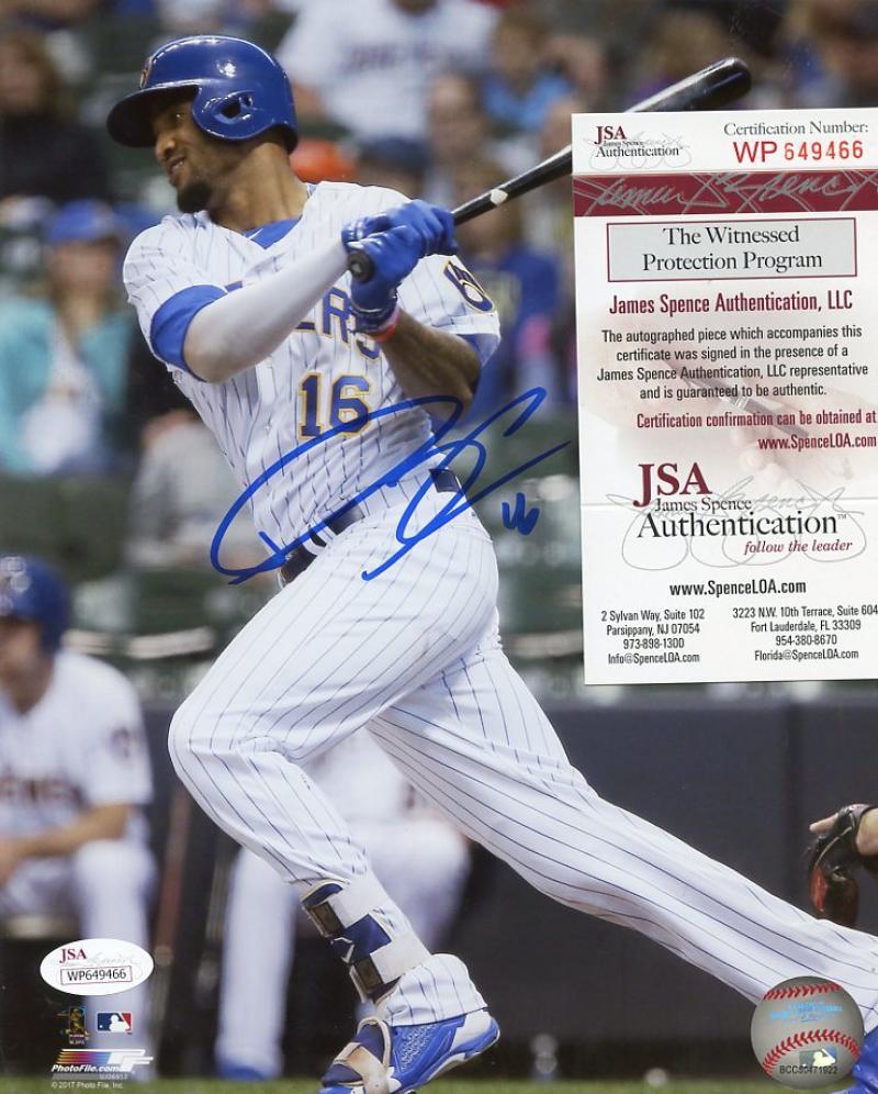DOMINGO SANTANA MILWAUKEE BREWERS SIGNED #16 8X10 PHOTO JSA WP 649466