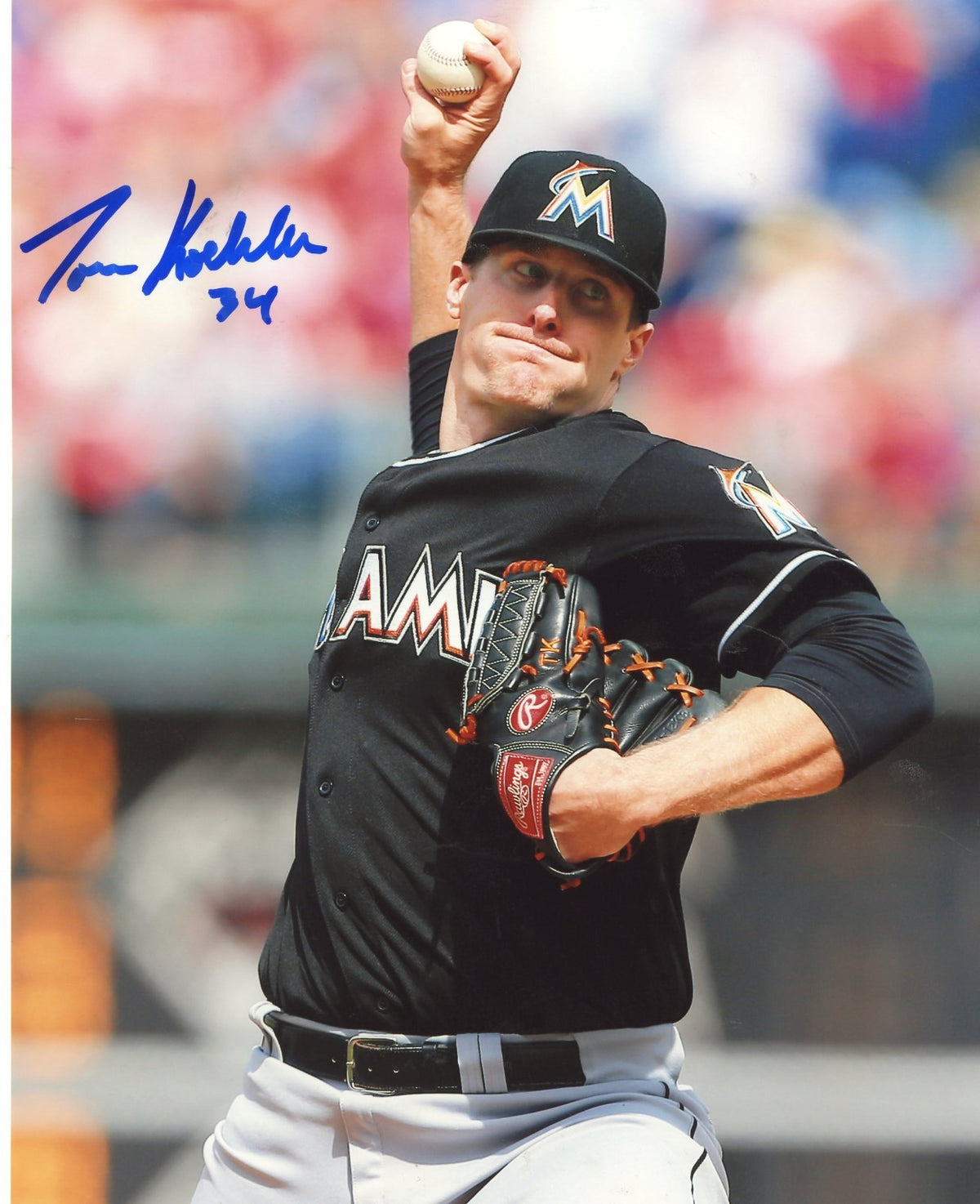 TOM KOEHLER MIAMI MARLINS ACTION AUTOGRAPHED SIGNED 8X10 PHOTO