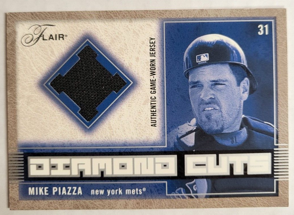 2003 FLAIR MIKE PIAZZA AUTHENTIC GAME WORK JERSEY RELIC CARD #31 METS
