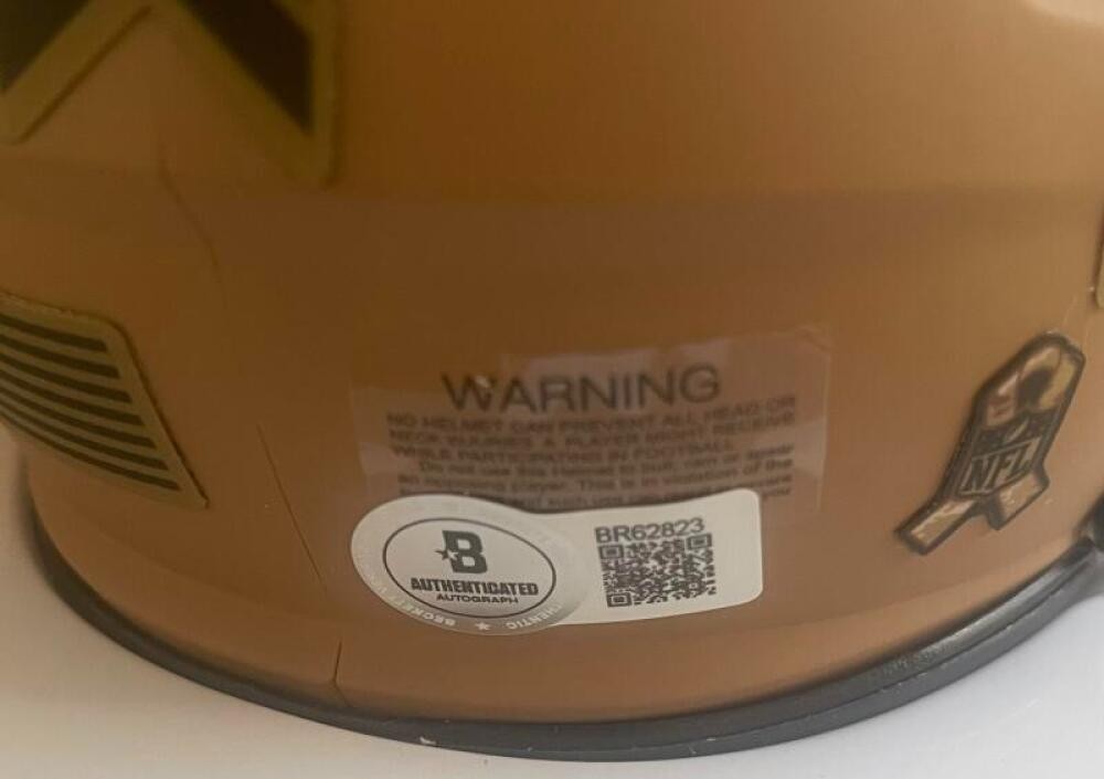 VINNY TESTAVERDE BUCS SALUTE TO SERVICE SIGNED AUTOGRAPHED MINI HELMET