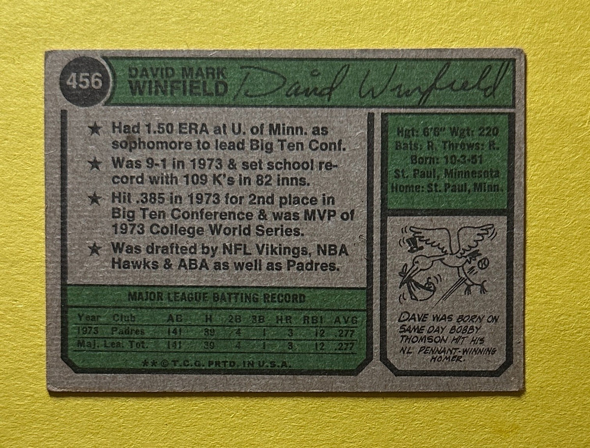 1974 TOPPS DAVE WINFIELD #456 PADRES HOF