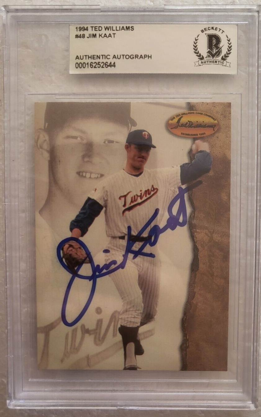 1994 TED WILLIAMS JIM KAAT MINNESOTA TWINS AUTO SIGNED CARD #48 BECKETT