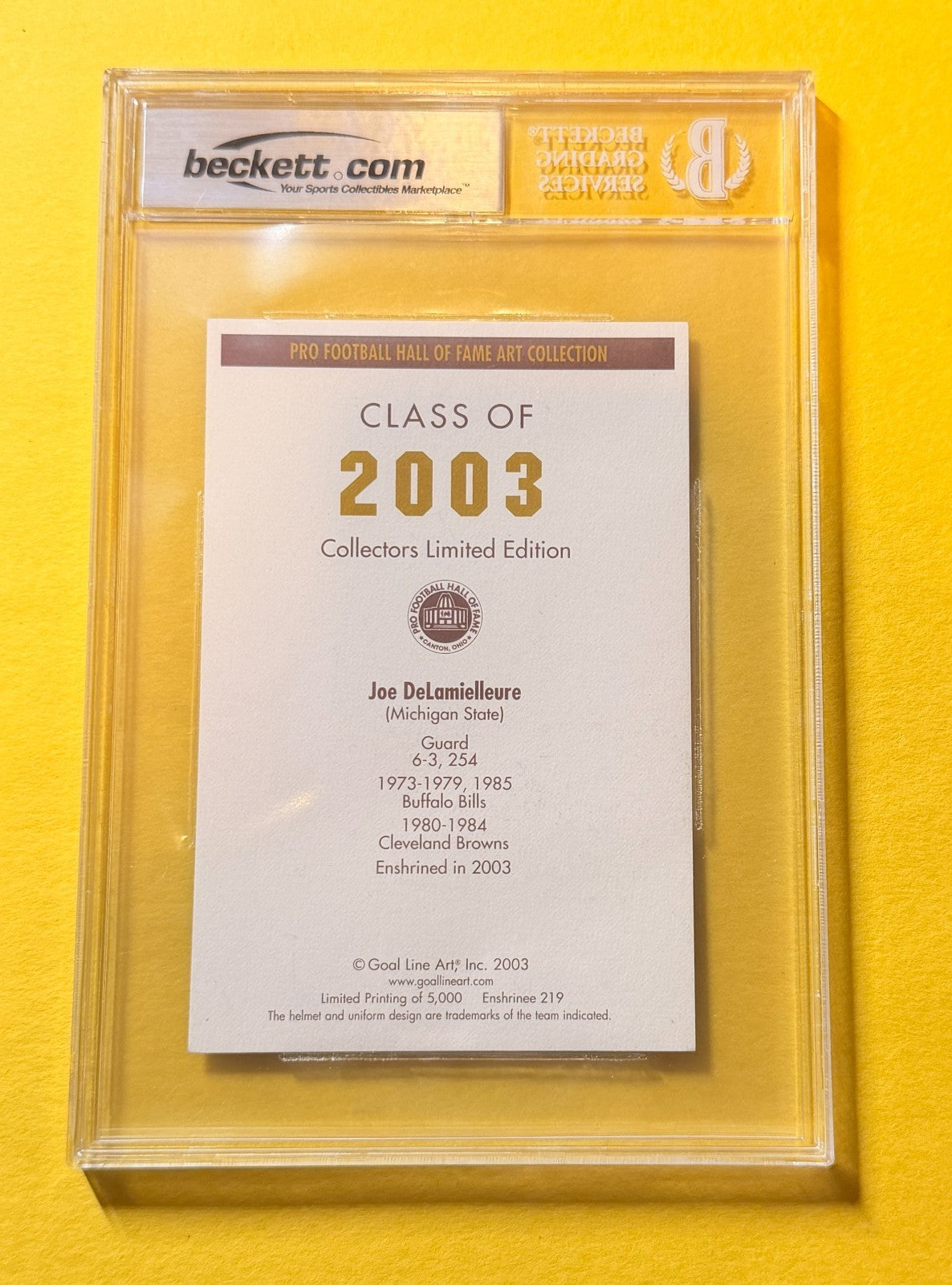 2003 GOAL LINE HOF JOE DELAMIELLEURE #219 SIGNED ART BECKETT AUTHENTIC 10 "HOF"