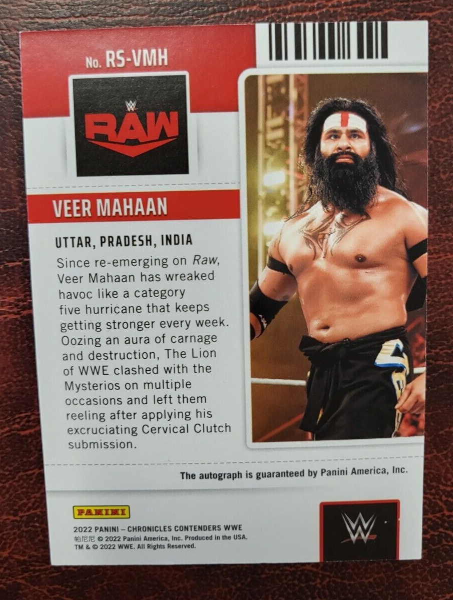 2022 PANINI CHRONICLES WWE VEER MAHAAN WRESTLER AUTO AUTOGRAPH RC ROOKIE CARD