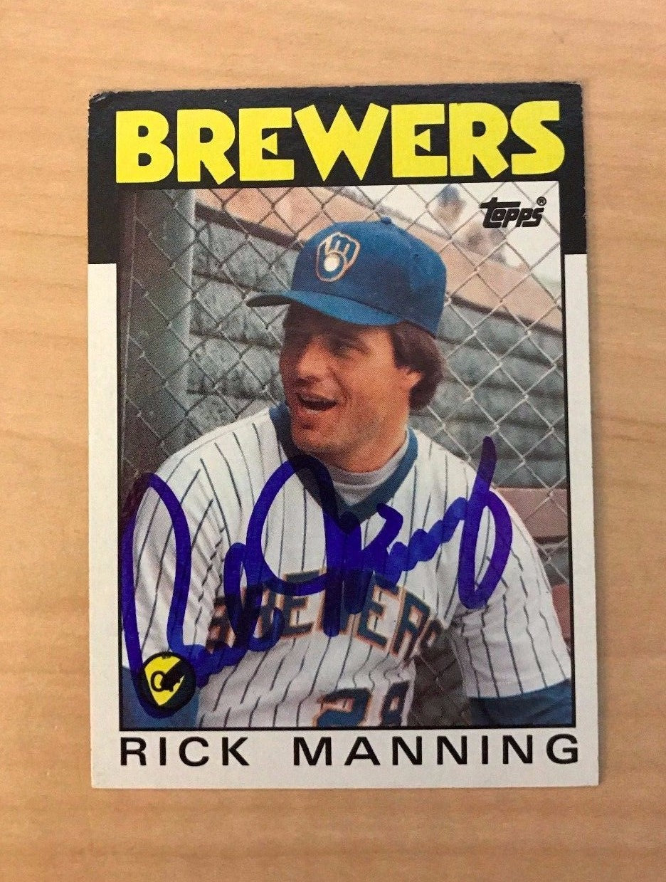 RICK MANNING MILWAUKEE BREWERS SIGNED AUTOGRAPHED 1986 TOPPS #49 W/COA